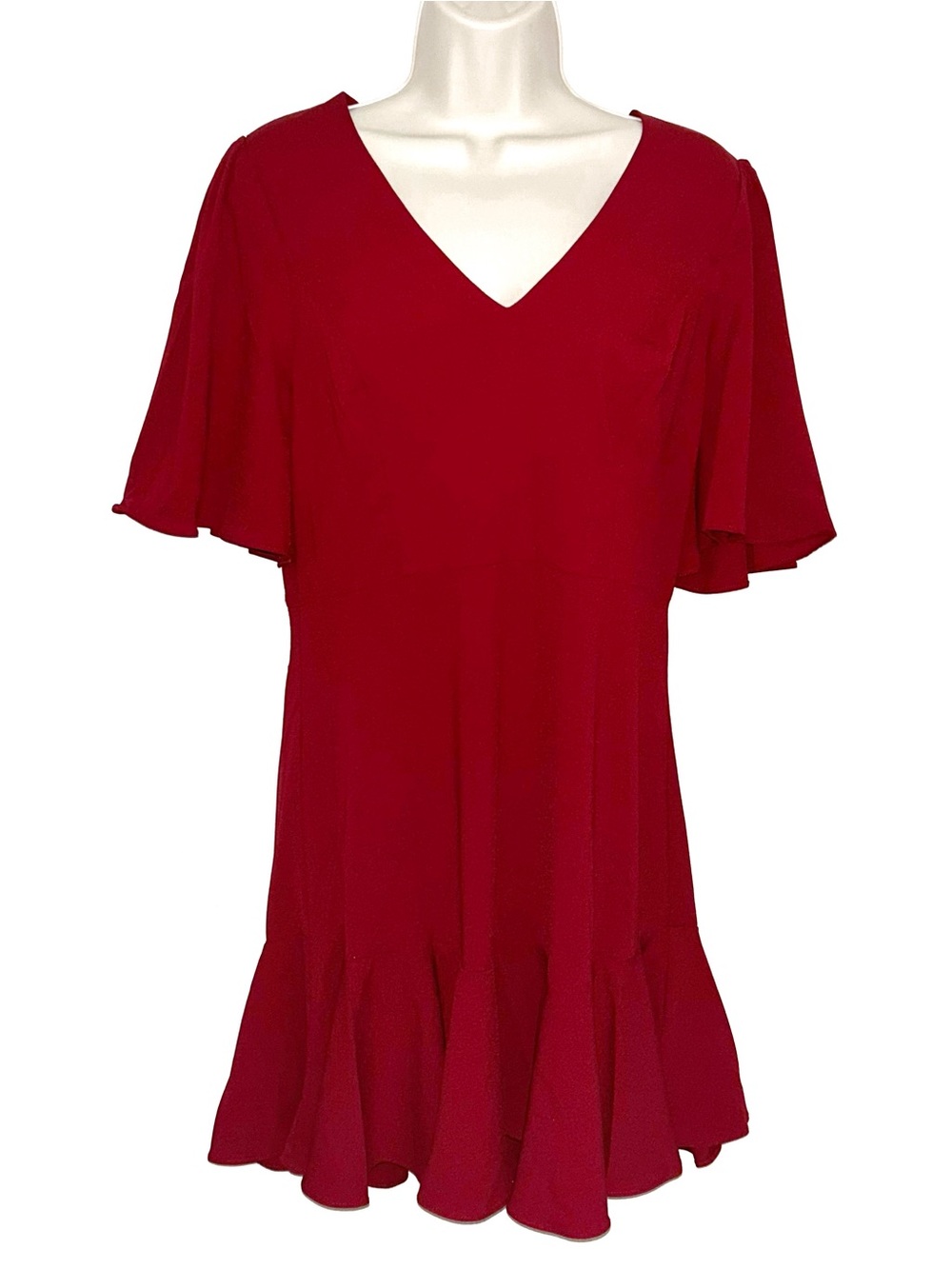 Forever 21 Red V-Neck Ruffle Hem Dress
